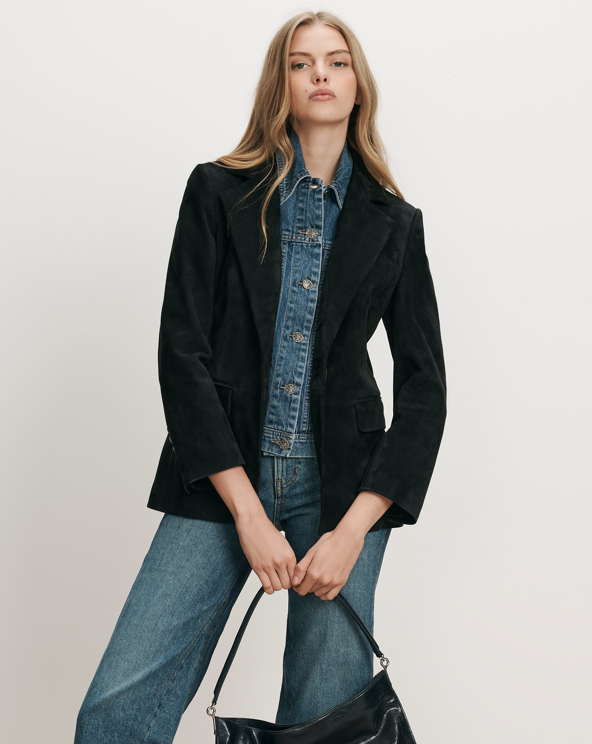 Healy Lambskin Suede Dickey Jacket in Black - Veronica Beard Best Price
