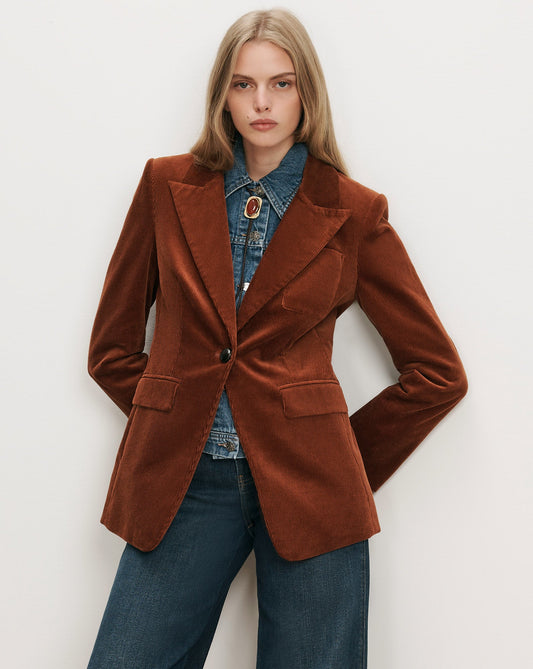Livvy Corduroy Dickey Jacket in Rust Red - Veronica Beard Best Seller