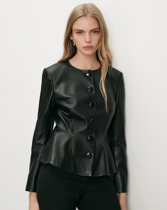 Quinn Leather Peplum Jacket in Black - Veronica Beard Best Price