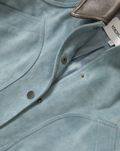 Walters Suede Cropped Jacket in Light Blue Steel - Veronica Beard Classic