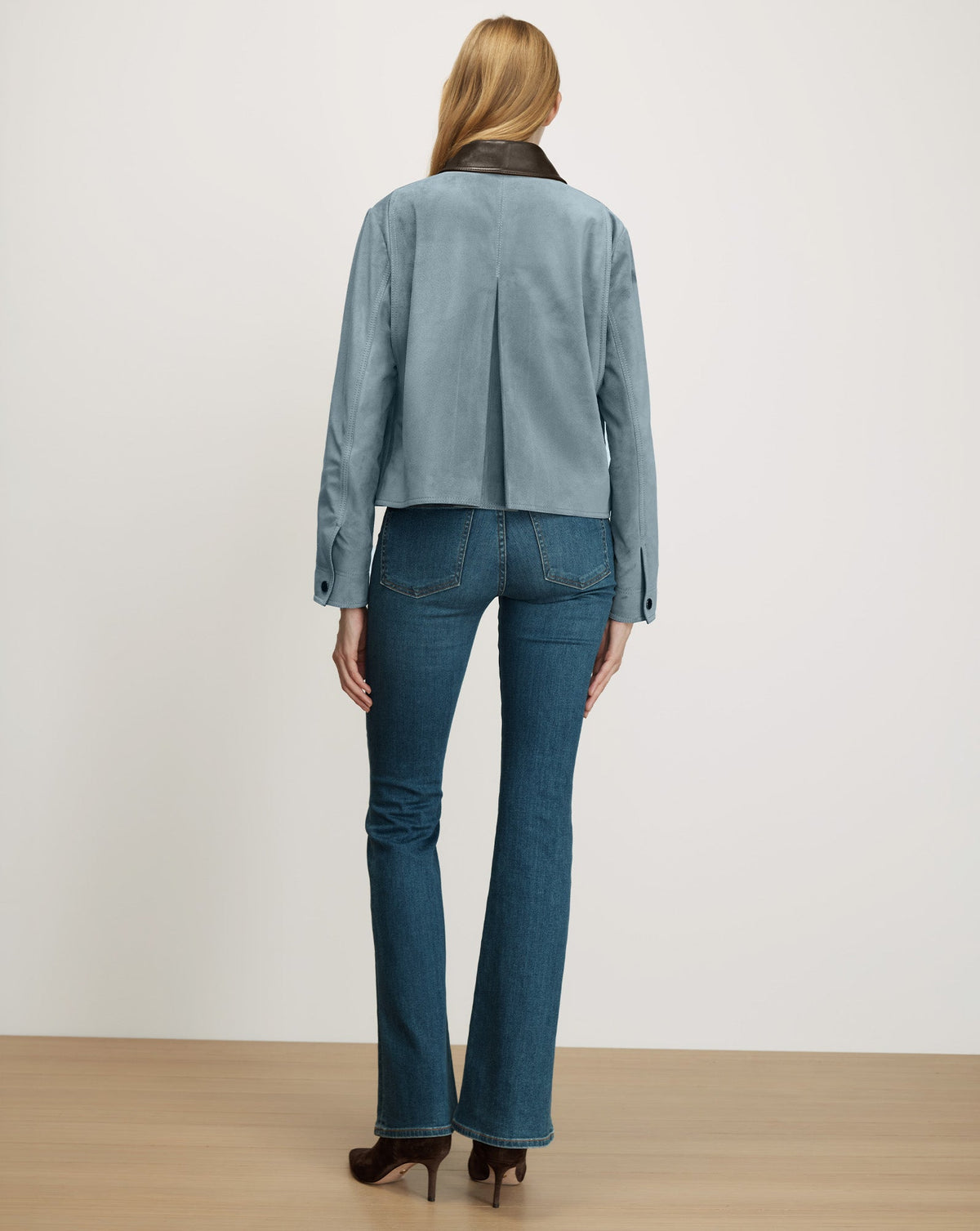 Walters Suede Cropped Jacket in Light Blue Steel - Veronica Beard Classic