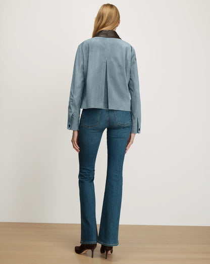 Walters Suede Cropped Jacket in Light Blue Steel - Veronica Beard Classic