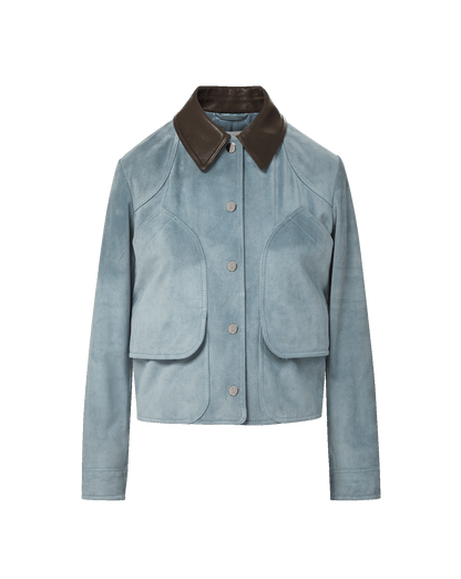 Walters Suede Cropped Jacket in Light Blue Steel - Veronica Beard Classic