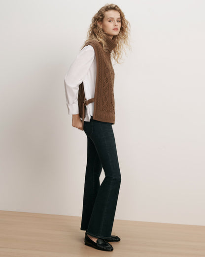 Bentleigh Merino Wool Cableknit Vest in Ochre Brown - Veronica Beard Classic