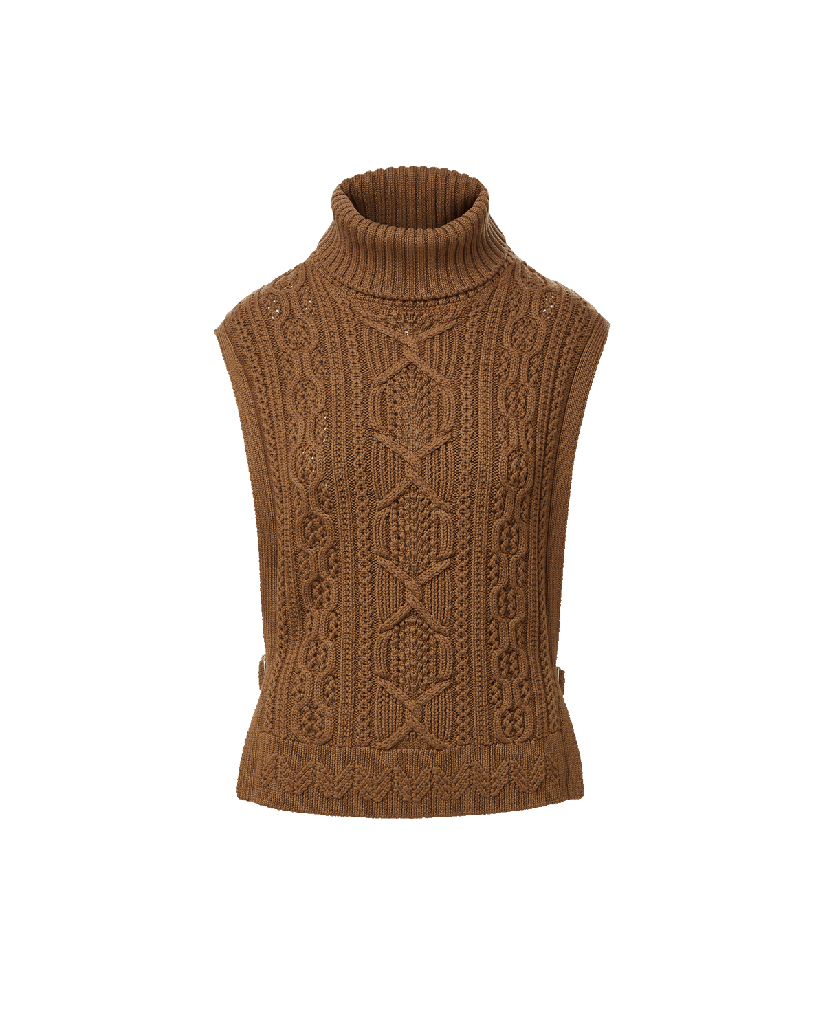 Bentleigh Merino Wool Cableknit Vest in Ochre Brown - Veronica Beard Classic