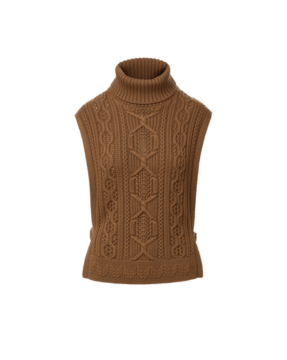Bentleigh Merino Wool Cableknit Vest in Ochre Brown - Veronica Beard Classic