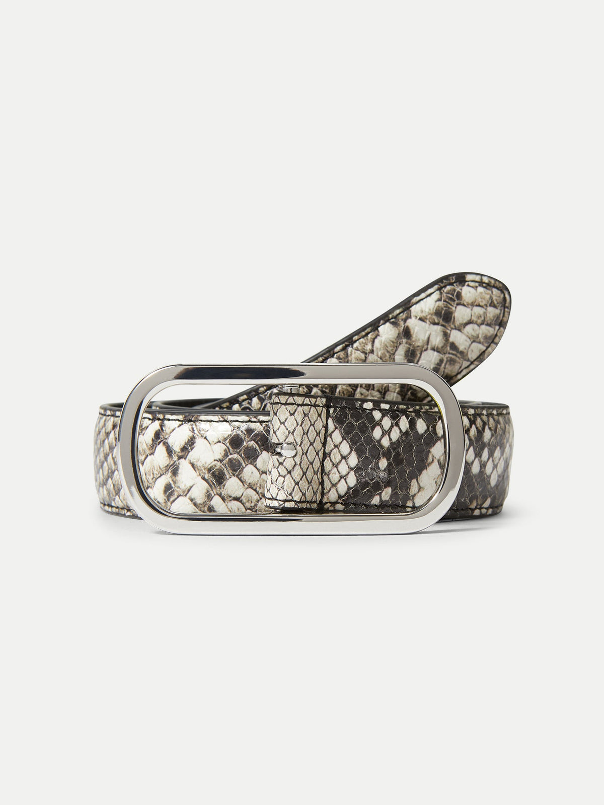 Snake-Embossed Loop Belt in Grey & Black - Veronica Beard Exclusive