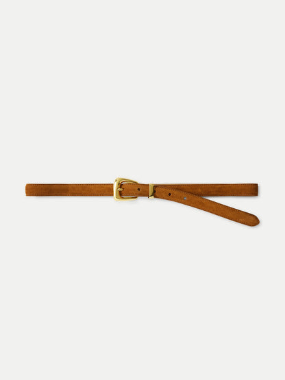 Slim Arch Suede Belt in Tan Tobacco - Veronica Beard Smart Buy
