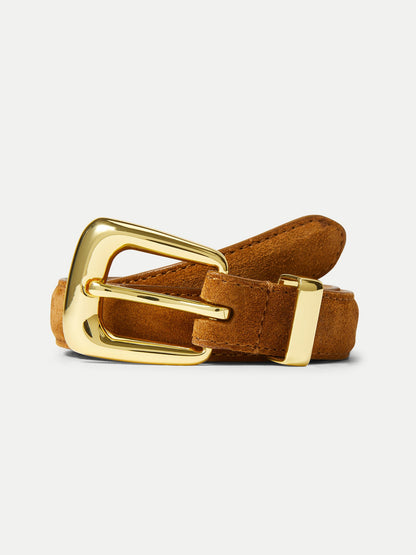Slim Arch Suede Belt in Tan Tobacco - Veronica Beard Smart Buy