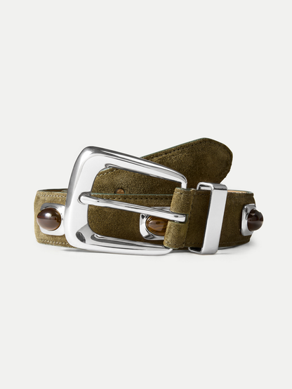 Stone Embellished Arch Belt in Green Suede - Veronica Beard Special Offer