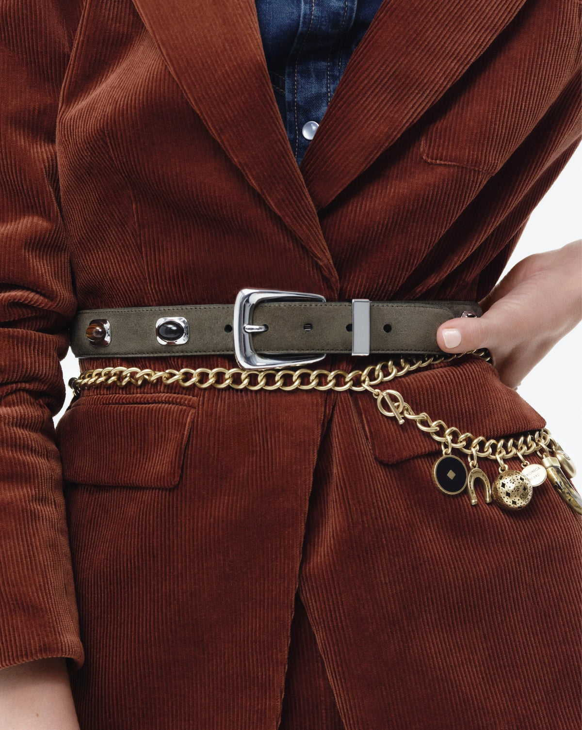 Stone Embellished Arch Belt in Green Suede - Veronica Beard Special Offer