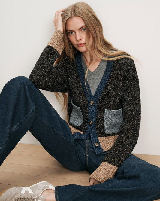 Josiane Color-Block Cardigan in Black & Blue - Veronica Beard Value