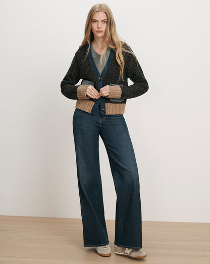 Josiane Color-Block Cardigan in Black & Blue - Veronica Beard Value