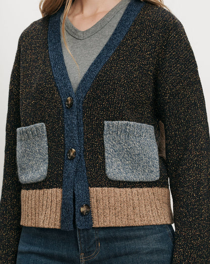 Josiane Color-Block Cardigan in Black & Blue - Veronica Beard Value