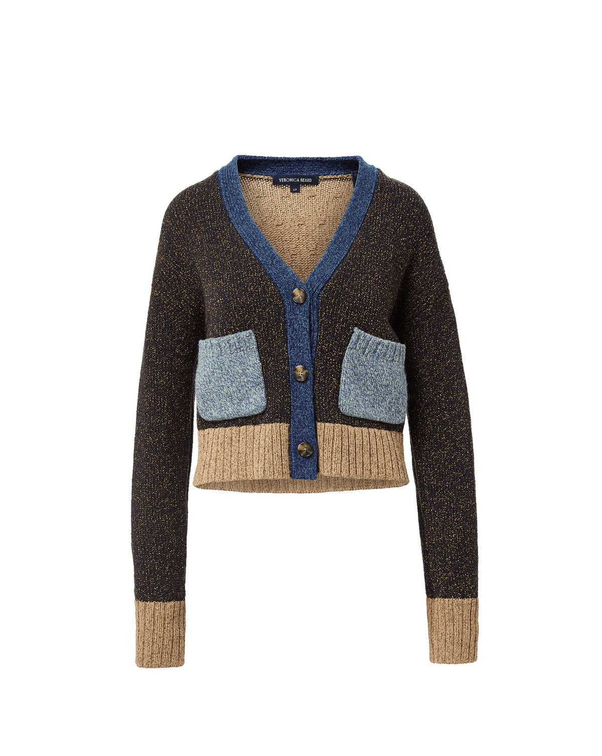Josiane Color-Block Cardigan in Black & Blue - Veronica Beard Value