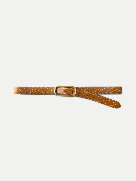 Embroidered Loop Belt in Tan Leather - Veronica Beard Great Value