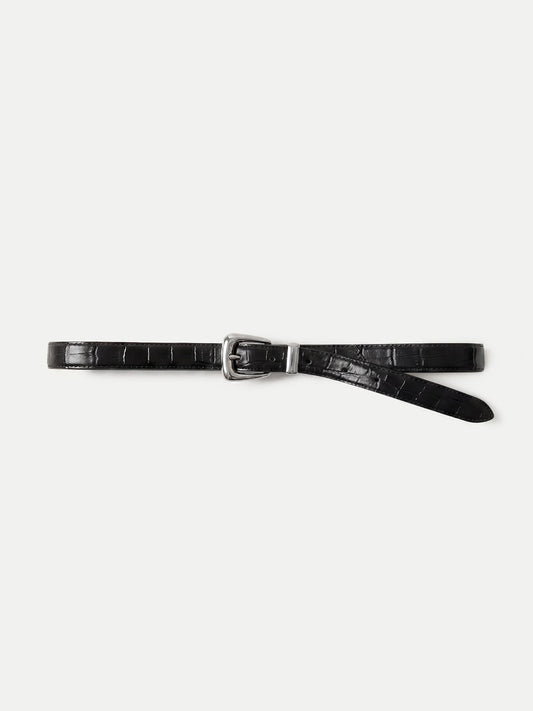 Slim Croc-Embossed Arch Belt in Black - Veronica Beard Trusted