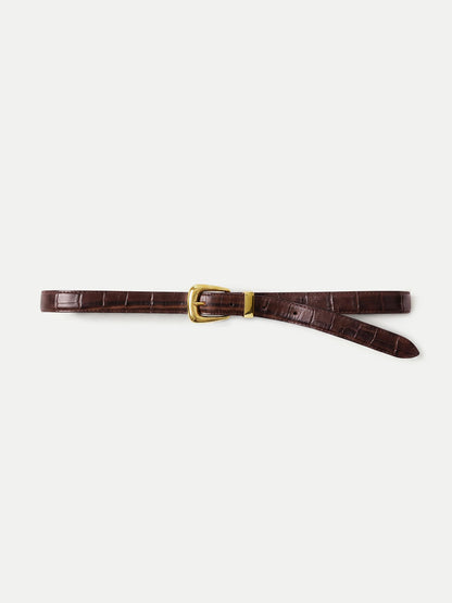 Slim Croc-Embossed Arch Belt in Brown Chestnut - Veronica Beard Trending