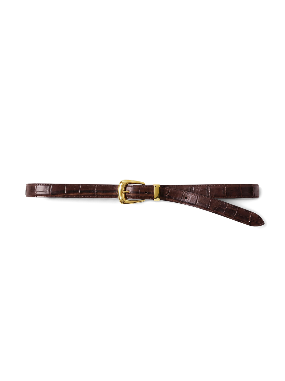 Slim Croc-Embossed Arch Belt in Brown Chestnut - Veronica Beard Trending