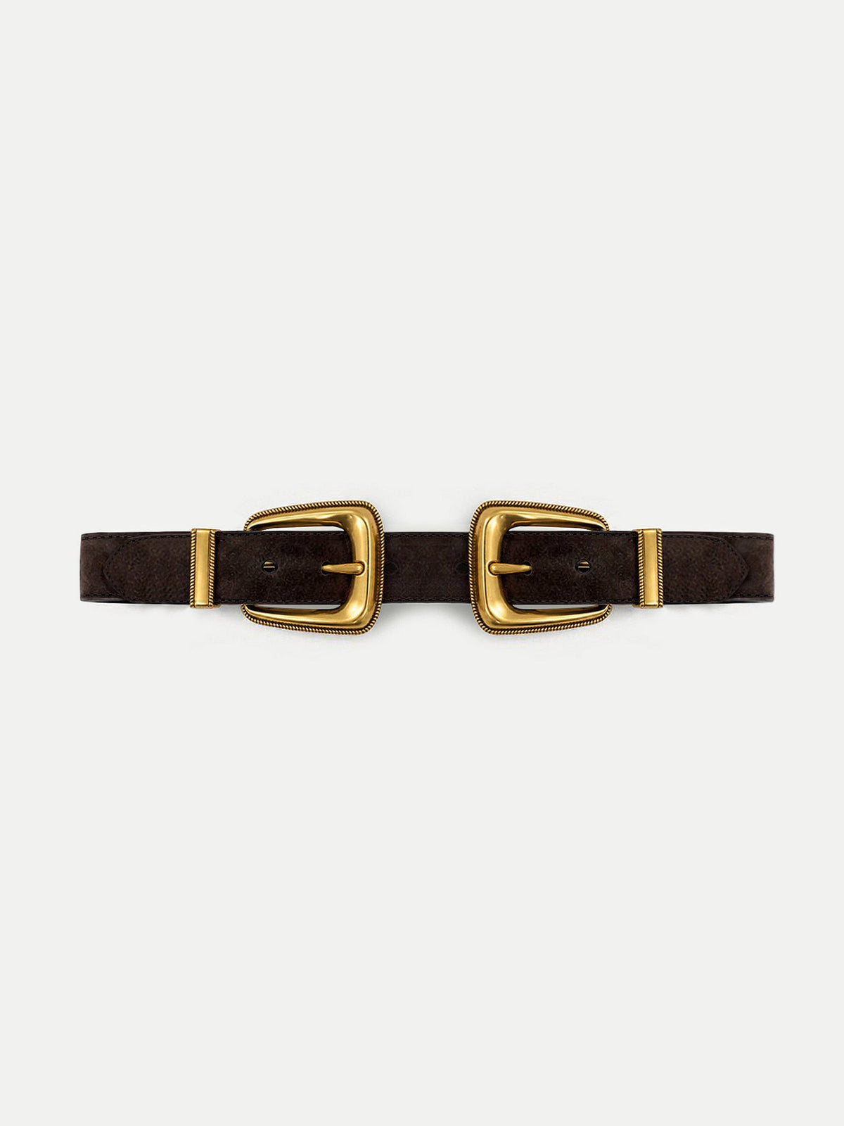 Double-Buckle Arch Waist Belt in Dark Brown Suede - Veronica Beard Deals