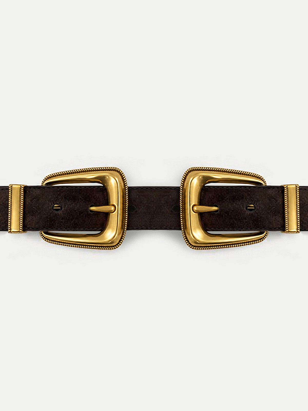 Double-Buckle Arch Waist Belt in Dark Brown Suede - Veronica Beard Deals