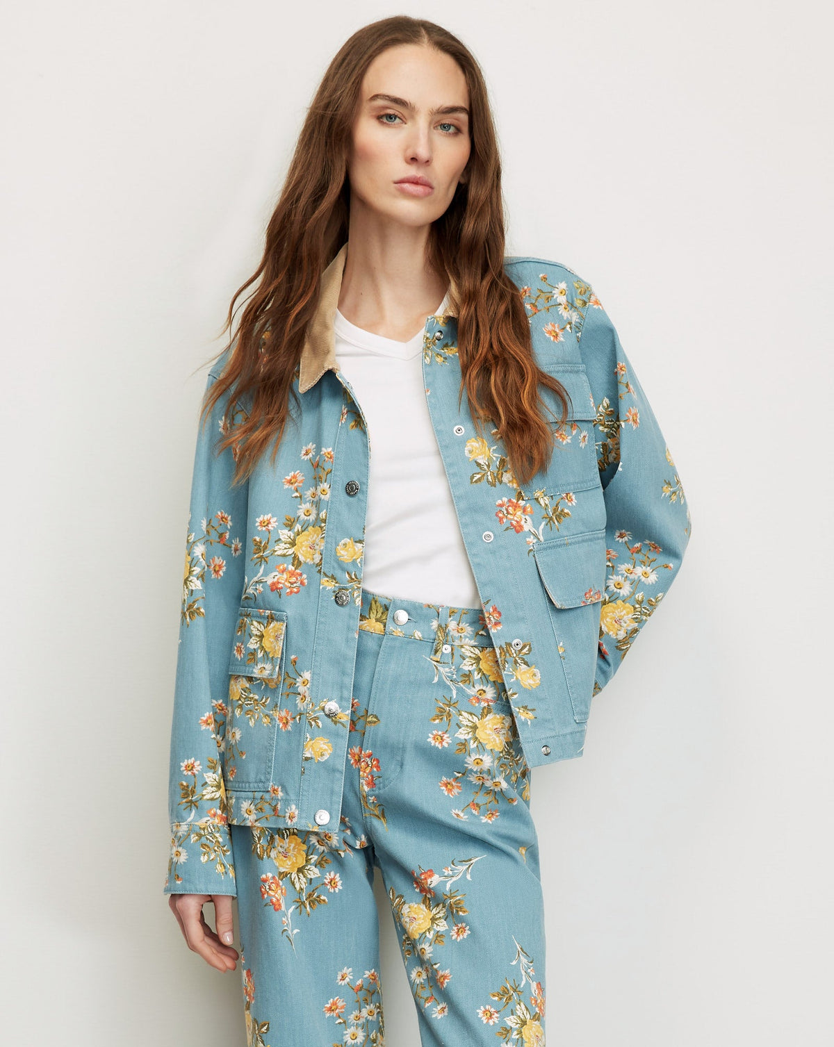 Leighton Floral Denim Jacket in Garden Bouquet - Veronica Beard Quality