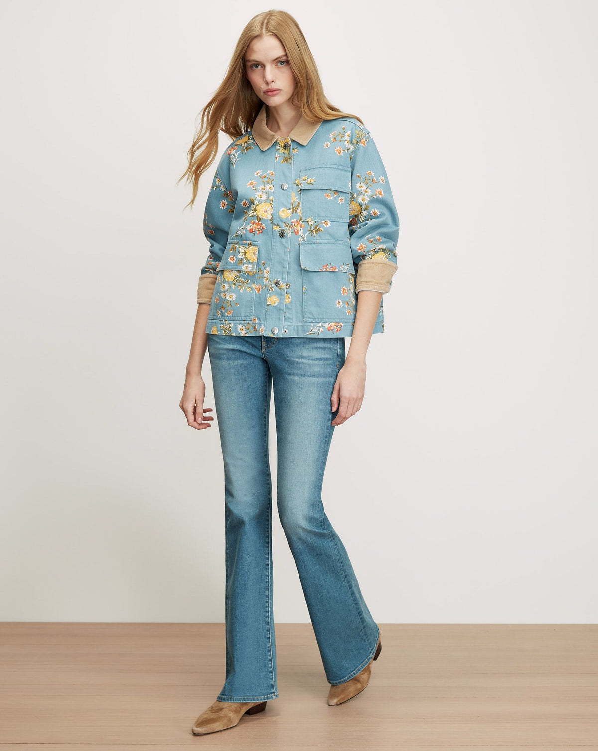 Leighton Floral Denim Jacket in Garden Bouquet - Veronica Beard Quality