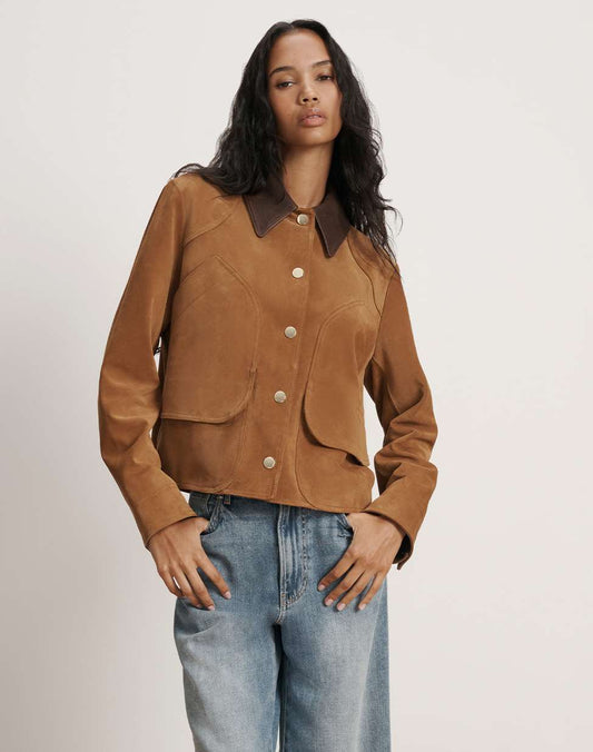 Walters Suede Cropped Jacket in Whisky - Veronica Beard Trusted
