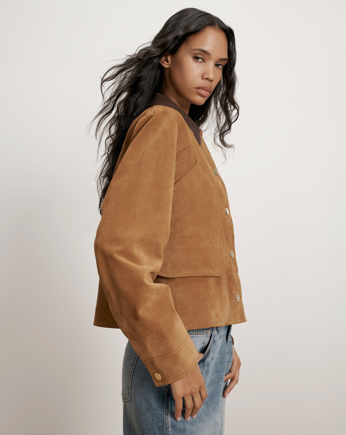 Walters Suede Cropped Jacket in Whisky - Veronica Beard Trusted
