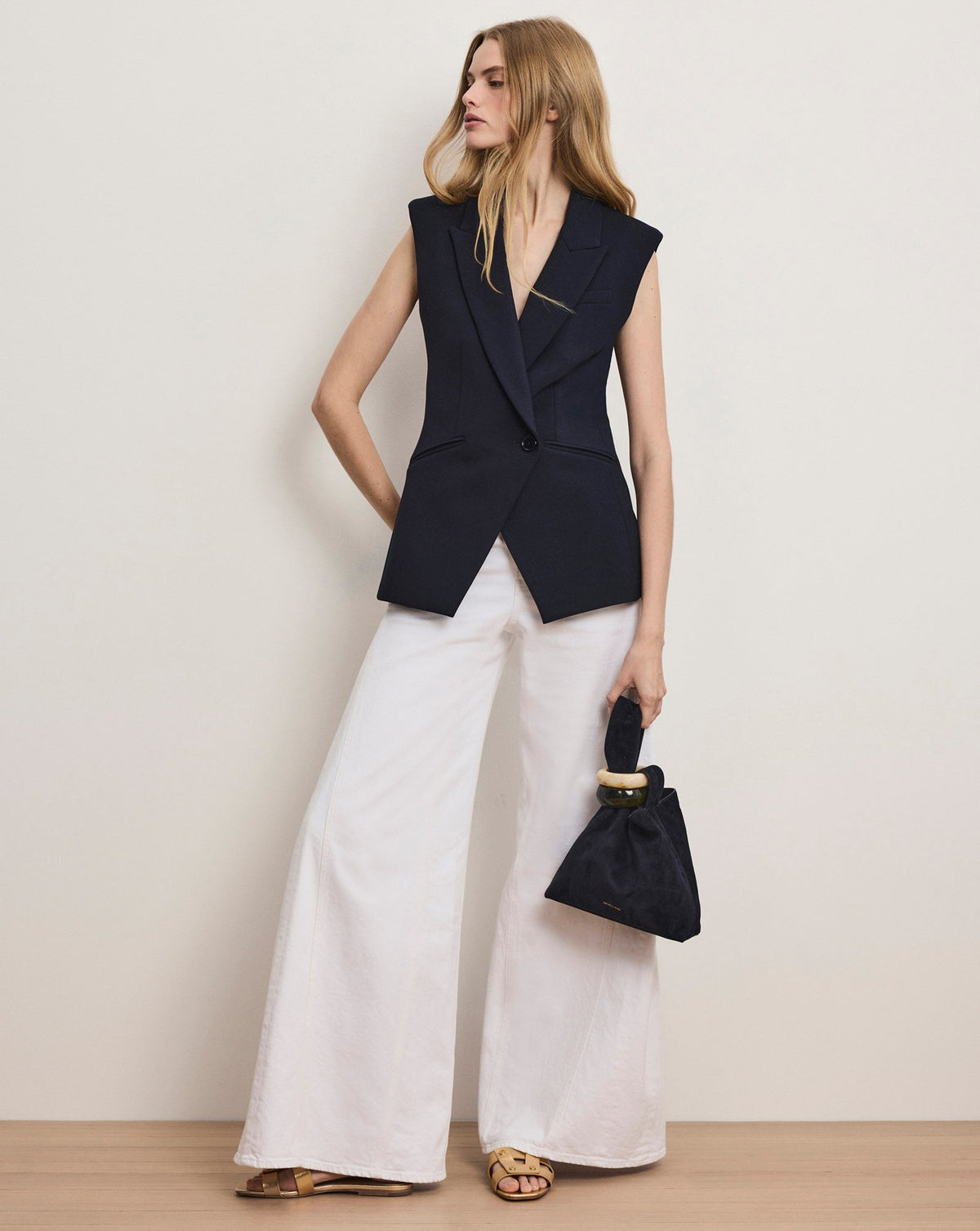 Ciel Tailored Vest in Navy - Veronica Beard Popular