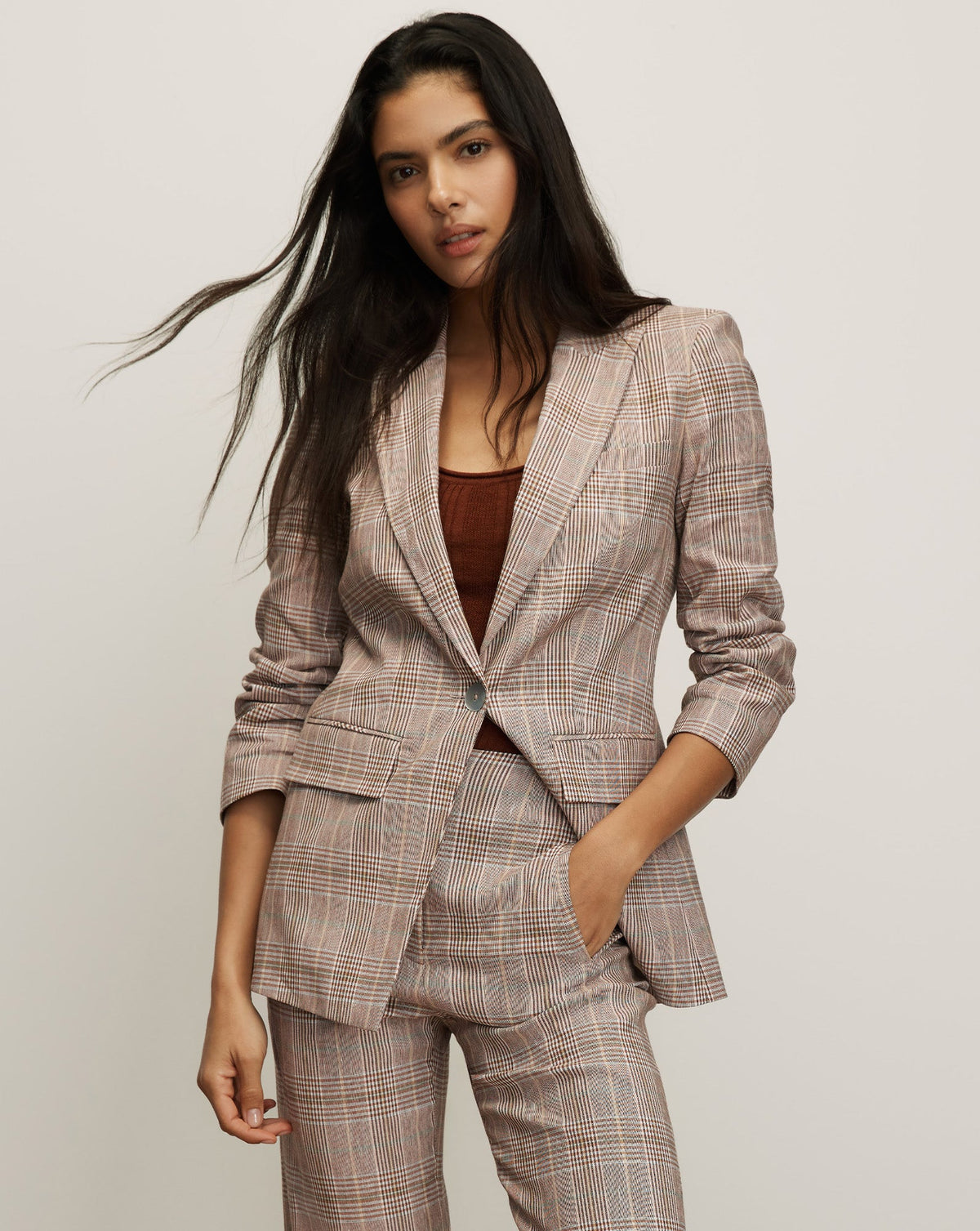 Clayton Plaid Dickey Jacket in Beige Raisin Multi - Veronica Beard Hot Sale