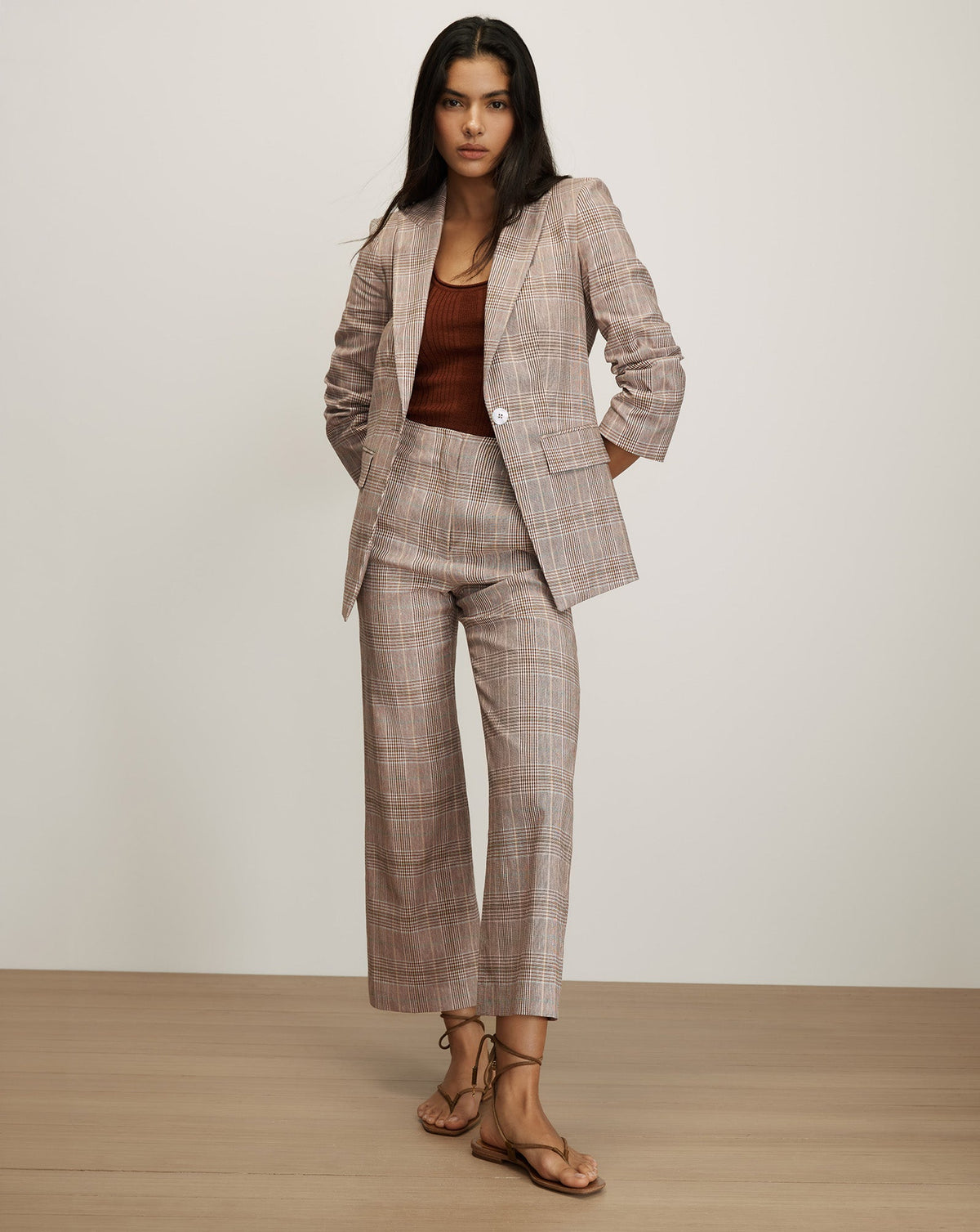 Clayton Plaid Dickey Jacket in Beige Raisin Multi - Veronica Beard Hot Sale