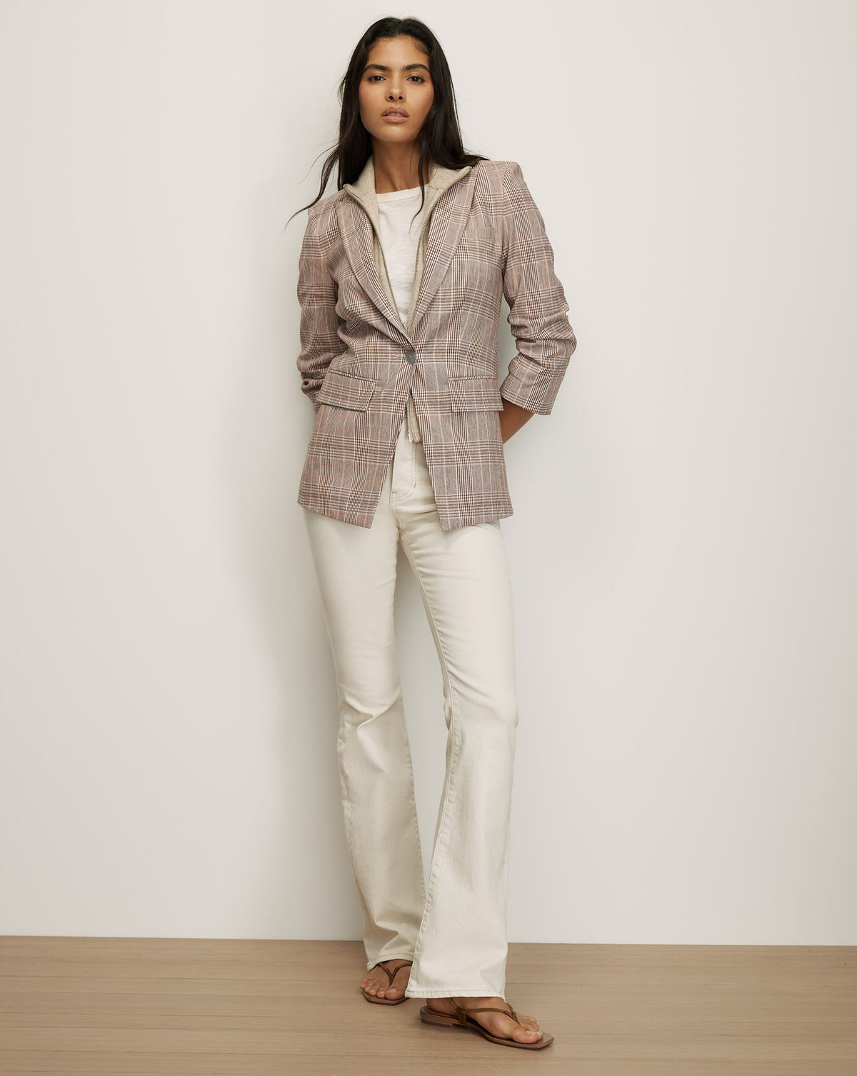 Clayton Plaid Dickey Jacket in Beige Raisin Multi - Veronica Beard Hot Sale