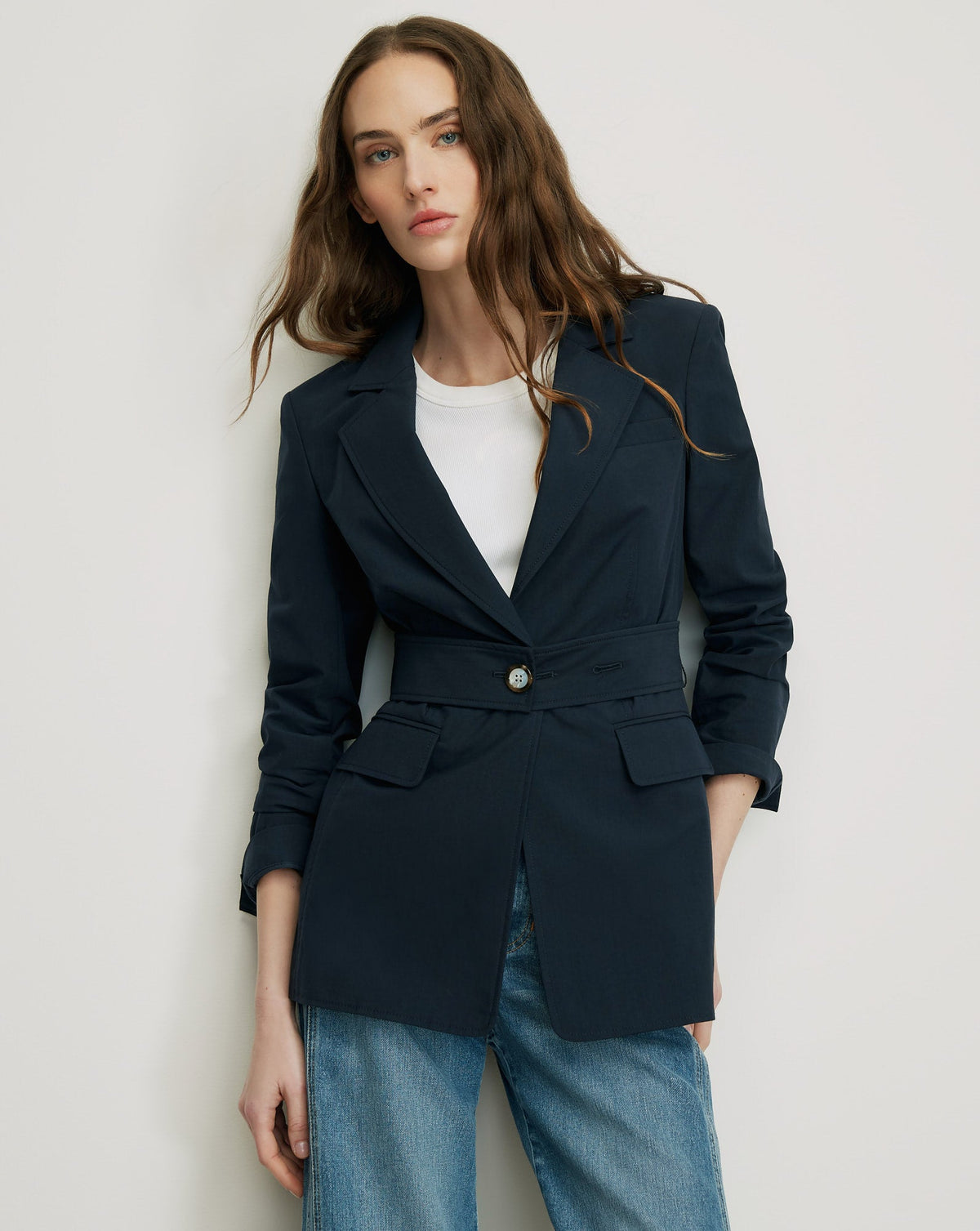 Howard Belted Jacket in Navy - Veronica Beard Best Seller