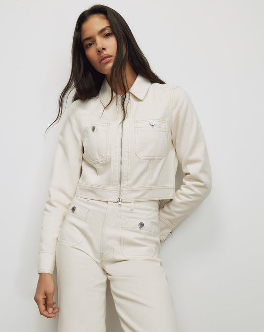 Patty Cropped Moto Jacket in Ecru - Veronica Beard Sale