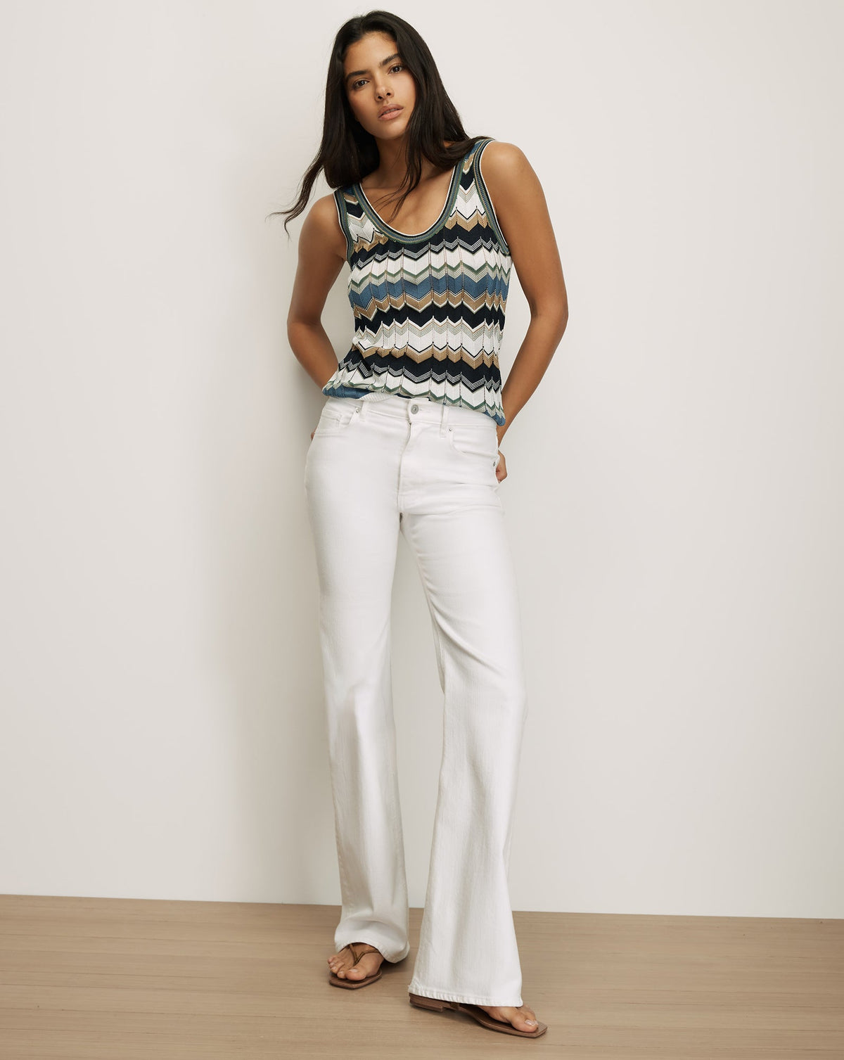 Sandra Knit Tank Top in Sage/Navy/White - Veronica Beard Best Price