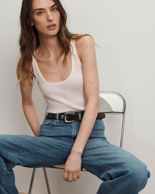 Birke Merino Wool Ribbed Tank Top in Ivory - Veronica Beard Essential