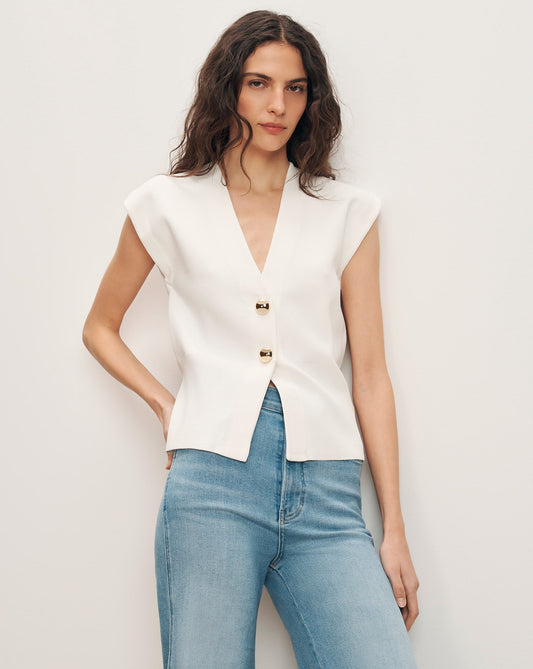 Isador Knit Vest in Off White - Veronica Beard Classic