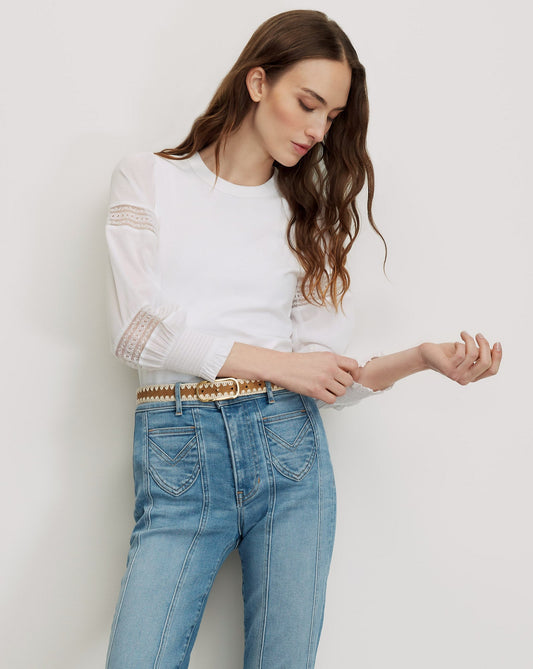 Bellamie Mixed Media Top in White - Veronica Beard Exclusive