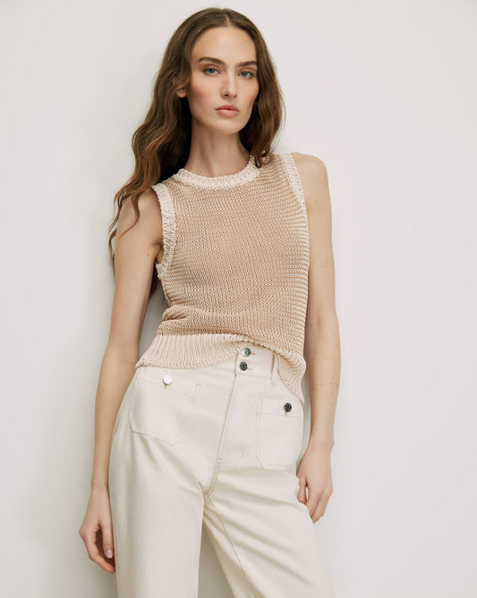 Jerrel Cropped Knit Tank Top in Chai/Ecru - Veronica Beard Hot Sale