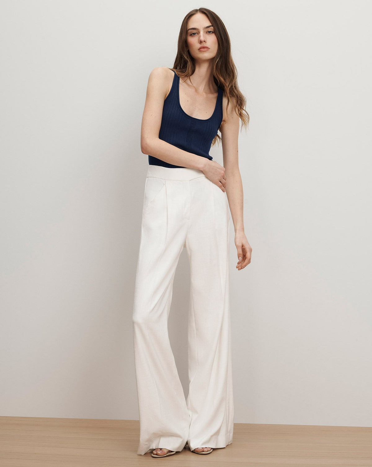 Birke Merino Wool Ribbed Tank Top in Navy - Veronica Beard Value