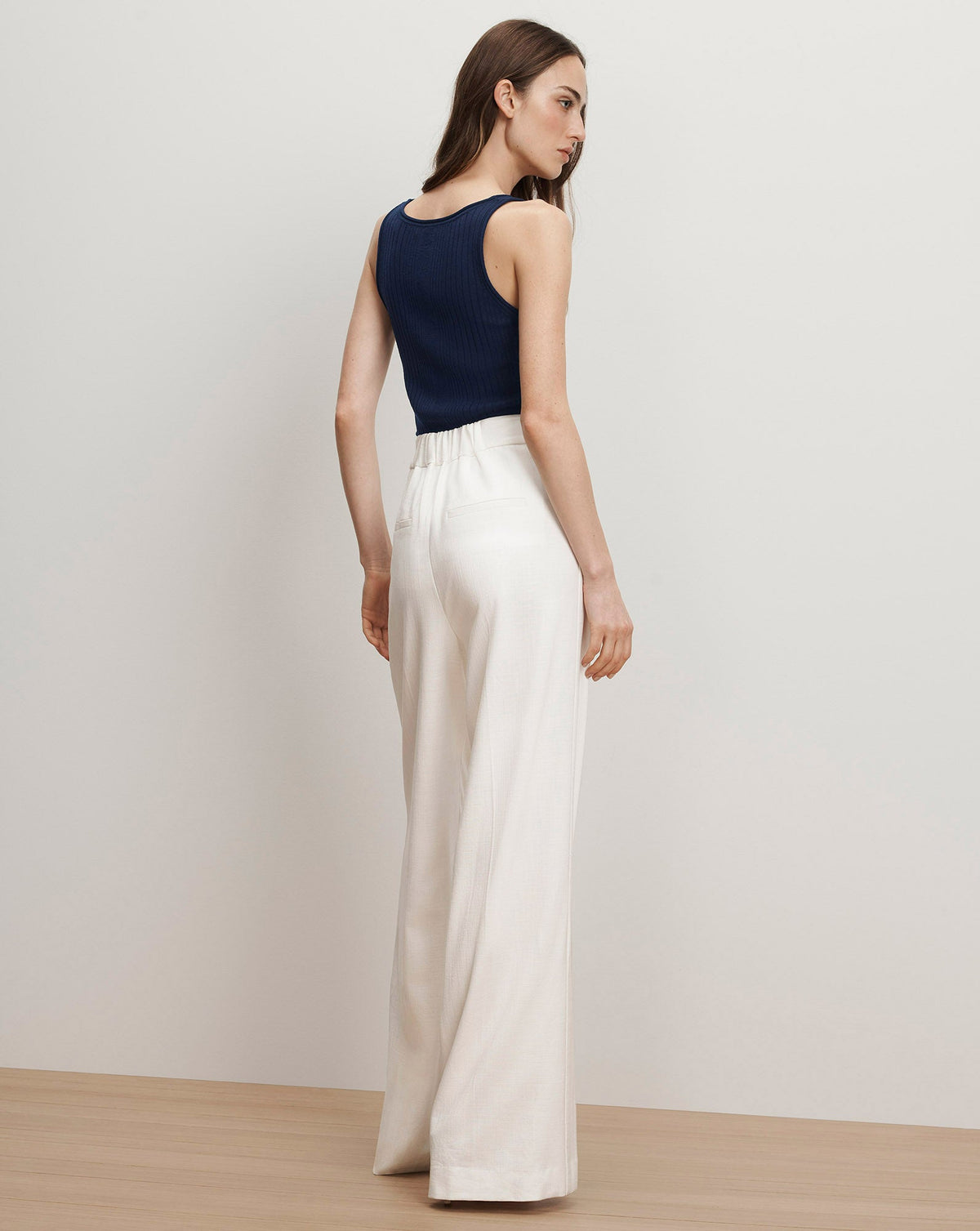 Birke Merino Wool Ribbed Tank Top in Navy - Veronica Beard Value