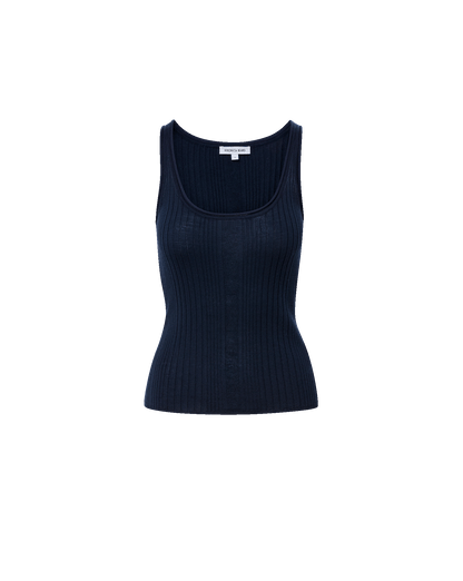 Birke Merino Wool Ribbed Tank Top in Navy - Veronica Beard Value