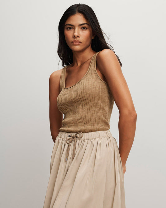 Birke Merino Wool Tank Top in Dark Khaki - Veronica Beard Value