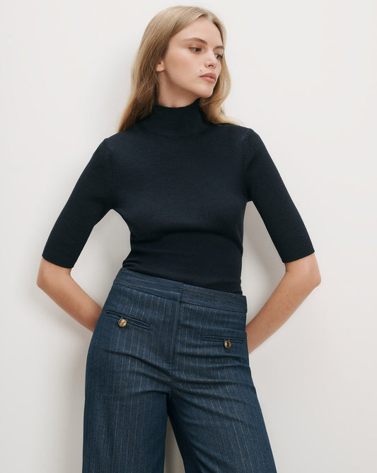 Alastair Merino Wool Pullover in Heritage Navy Melange - Veronica Beard Customer Favorite