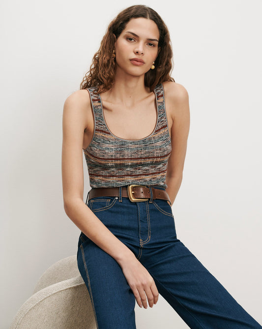 Sandra Knit Tank Top in Rust Multi-Color - Veronica Beard Sale