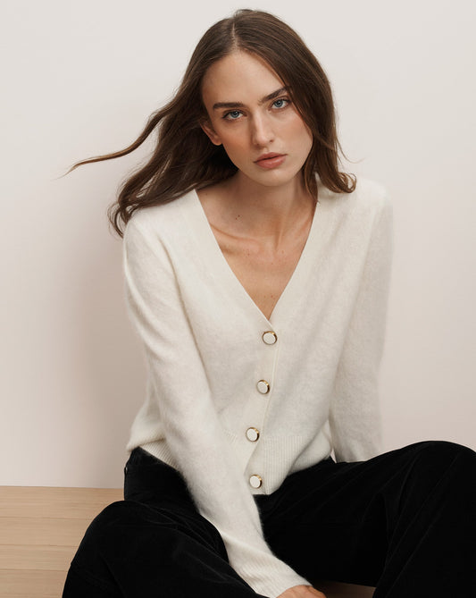 Solene Brushed Cashmere Cardigan in Ivory - Veronica Beard Quality
