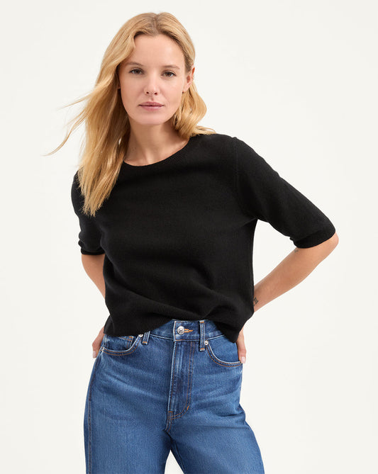 Shana Cashmere Half Sleeve Sweater in Black - Veronica Beard Latest