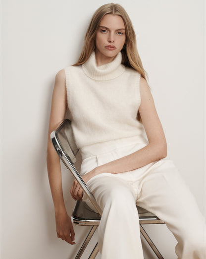 Mazzy Brushed Cashmere Sleeveless Sweater in Ivory - Veronica Beard Recommended