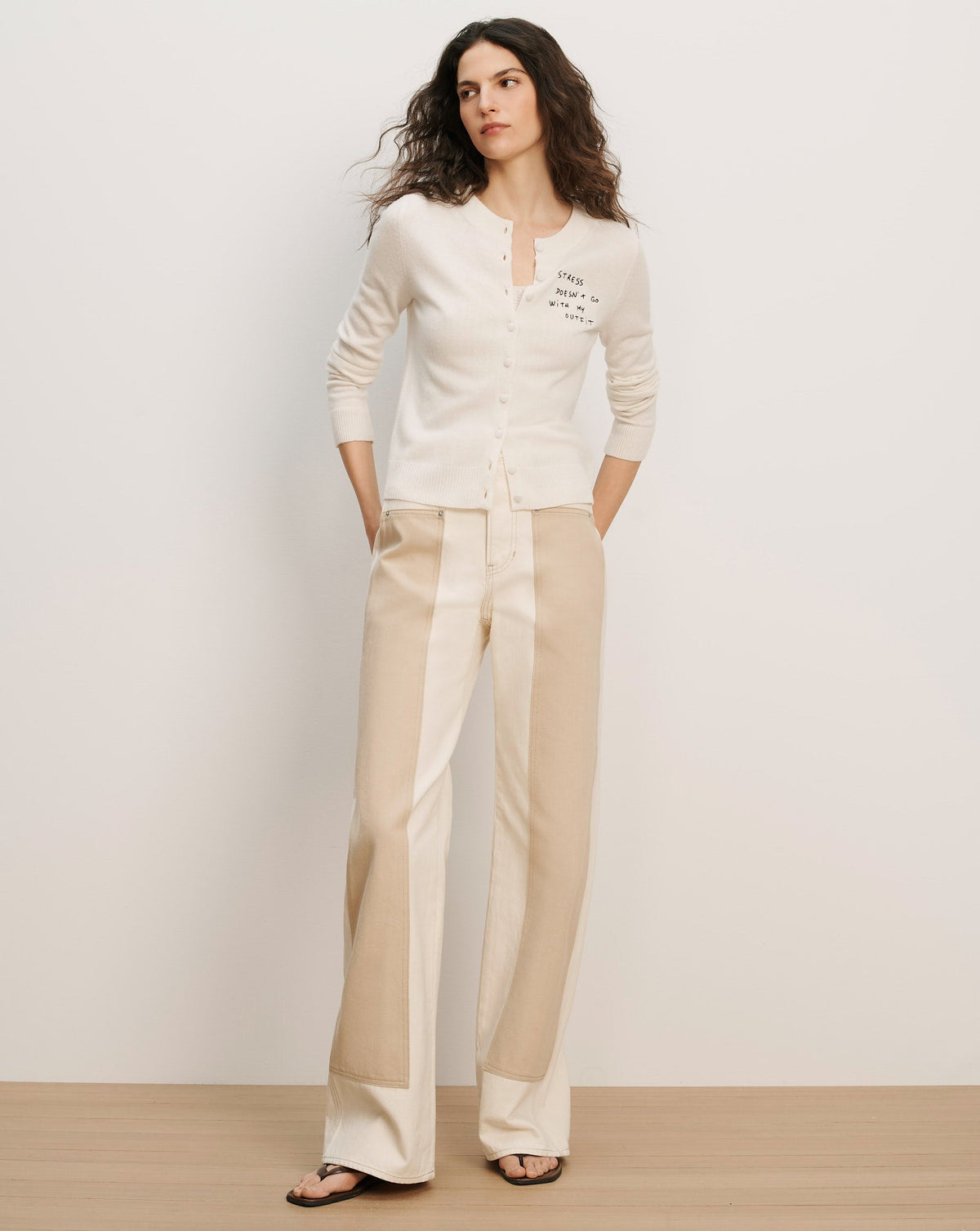 Daro Embroidered Cashmere Cardigan in Ivory - Veronica Beard New